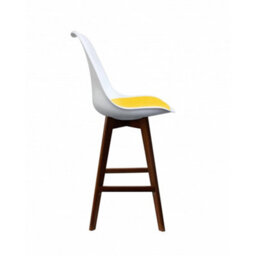 Fusion Living Soho White & Yellow Plastic Bar Stool With Dark Wood Legs - thumbnail 5