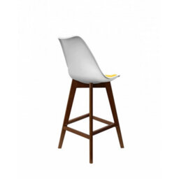 Fusion Living Soho White & Yellow Plastic Bar Stool With Dark Wood Legs - thumbnail 4