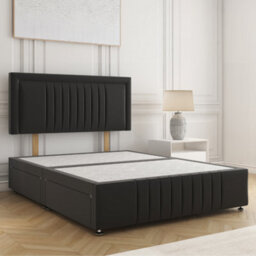 Bsspoke Lily Divan Bed Set In Black Plush Velvet 24Inch Headboard & Footboard 2 Drawers Same Side & No Mattress In All Sizes - thumbnail 1