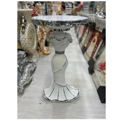 DEENZ Italian End Table Mirrored Crystal Side Table Sparkly White F037