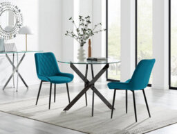 Furniturebox Uk Novara 100Cm Round Black Leg Dining Table & 2 Blue Pesaro Black Leg Chairs