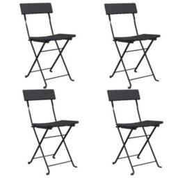 Berkfield Folding Bistro Chairs 4 Pcs Black Poly Rattan And Steel - thumbnail 2