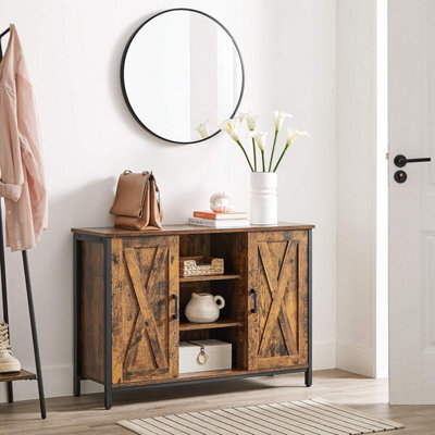 Songmics Storage Unit, Farmhouse Buffet Cabinet With Barn Door Design And Multi-Shelf Interior, Rustic Brown And Black - image 1