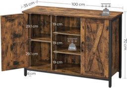 Songmics Storage Unit, Farmhouse Buffet Cabinet With Barn Door Design And Multi-Shelf Interior, Rustic Brown And Black - thumbnail 2