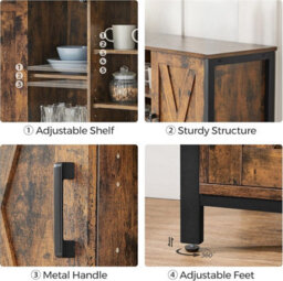 Songmics Storage Unit, Farmhouse Buffet Cabinet With Barn Door Design And Multi-Shelf Interior, Rustic Brown And Black - thumbnail 3