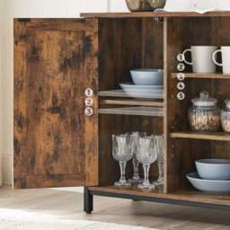 Songmics Storage Unit, Farmhouse Buffet Cabinet With Barn Door Design And Multi-Shelf Interior, Rustic Brown And Black - thumbnail 4