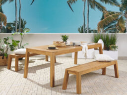Beliani Garden Dining Set With Benches 6 Seater Livorno Acacia Wood Brown - thumbnail 2