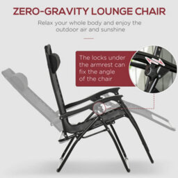 Outsunny Foldable Garden Recliner Chair Set Of 2 W/ Footstool & Headrest, Black - thumbnail 4