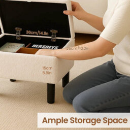 White Storage Ottoman Footstool Linen Fabric - thumbnail 5