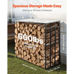 Vevor Firewood Rack With Sloped Roof, 4 Ft Outdoor Firewood Holder, 1/4 Cord Log Storage Shed, 660Lb Max Weight Capacity - thumbnail 4
