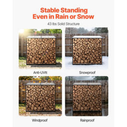 Vevor Firewood Rack With Sloped Roof, 4 Ft Outdoor Firewood Holder, 1/4 Cord Log Storage Shed, 660Lb Max Weight Capacity - thumbnail 6