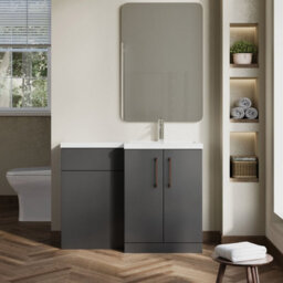 Balterley Right-Hand Bathroom Vanity And Wc Unit Combination With Basin - 1100mm - Gloss Grey With Copper Handles - thumbnail 2