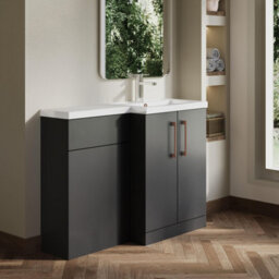 Balterley Right-Hand Bathroom Vanity And Wc Unit Combination With Basin - 1100mm - Gloss Grey With Copper Handles - thumbnail 4