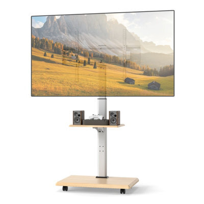 "Gainoom Rolling Natural Tv Stand On Wheels Mobile Tv Cart For 32""-75"" Tvs Portable Av Cart W/ 30 Degree Tilt Mount" - image 1