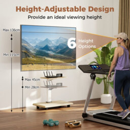 "Gainoom Rolling Natural Tv Stand On Wheels Mobile Tv Cart For 32""-75"" Tvs Portable Av Cart W/ 30 Degree Tilt Mount" - thumbnail 9