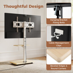 "Gainoom Rolling Natural Tv Stand On Wheels Mobile Tv Cart For 32""-75"" Tvs Portable Av Cart W/ 30 Degree Tilt Mount" - thumbnail 6