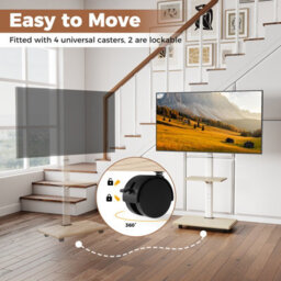 "Gainoom Rolling Natural Tv Stand On Wheels Mobile Tv Cart For 32""-75"" Tvs Portable Av Cart W/ 30 Degree Tilt Mount" - thumbnail 8