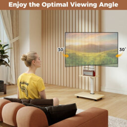 "Gainoom Rolling Natural Tv Stand On Wheels Mobile Tv Cart For 32""-75"" Tvs Portable Av Cart W/ 30 Degree Tilt Mount" - thumbnail 7