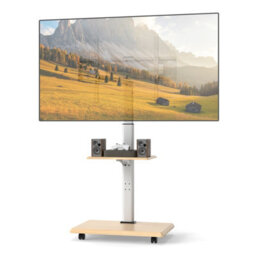 "Gainoom Rolling Natural Tv Stand On Wheels Mobile Tv Cart For 32""-75"" Tvs Portable Av Cart W/ 30 Degree Tilt Mount" - thumbnail 1