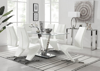 Furniturebox Uk Florini V Grey Dining Table And 6 White Willow Chairs - image 1
