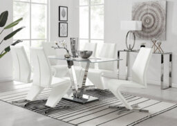 Furniturebox Uk Florini V Grey Dining Table And 6 White Willow Chairs - thumbnail 1