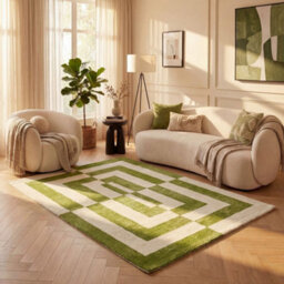 The Rugs Joli Green And White Geometric Rug Soft Dense Pile Easy To Clean And Pet Friendly For Living Rooms And Bedrooms - thumbnail 8