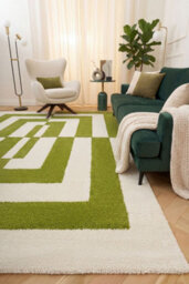 The Rugs Joli Green And White Geometric Rug Soft Dense Pile Easy To Clean And Pet Friendly For Living Rooms And Bedrooms - thumbnail 4