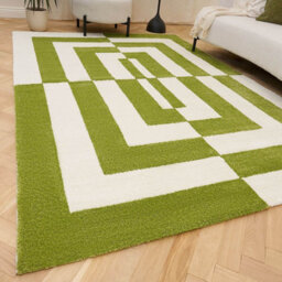 The Rugs Joli Green And White Geometric Rug Soft Dense Pile Easy To Clean And Pet Friendly For Living Rooms And Bedrooms - thumbnail 1