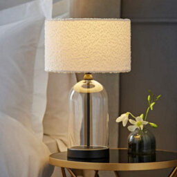 Valuelights Jessy Glass And Black Metal Bedside Table Lamp With A Cream Boucle Lampshade - Bulb Included - thumbnail 2