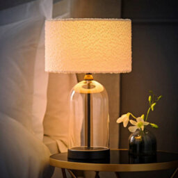 Valuelights Jessy Glass And Black Metal Bedside Table Lamp With A Cream Boucle Lampshade - Bulb Included - thumbnail 3