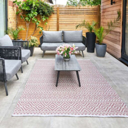 Pink Outdoor Rug, Geometric Stain-Resistant Rug For Patio Decks, 3mm Modern Outdoor Luxurious Area Rug- 160Cm X 220Cm - thumbnail 1