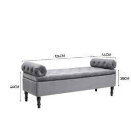 Living And Home Grey Linen Upholstered Bed End Bench Storage Ottoman Bench With Side Arms W 1260 X D 440 X H 460 mm - thumbnail 9