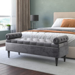 Living And Home Grey Linen Upholstered Bed End Bench Storage Ottoman Bench With Side Arms W 1260 X D 440 X H 460 mm