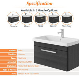 Plum&clay Emery Textured Black Wall Hung Bathroom Vanity Unit & Basin Set With Chrome Handles (W)80Cm (H)46Cm - thumbnail 5