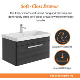 Plum&clay Emery Textured Black Wall Hung Bathroom Vanity Unit & Basin Set With Chrome Handles (W)80Cm (H)46Cm - thumbnail 4