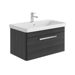 Plum&clay Emery Textured Black Wall Hung Bathroom Vanity Unit & Basin Set With Chrome Handles (W)80Cm (H)46Cm