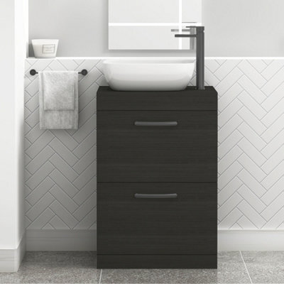 Royal Bathrooms 600mm Floor Standing Vanity Unit 2 Drawer Hale Black & Countertop Basin - Elva With Matt Black Handle - image 1
