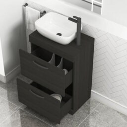 Royal Bathrooms 600mm Floor Standing Vanity Unit 2 Drawer Hale Black & Countertop Basin - Elva With Matt Black Handle - thumbnail 3