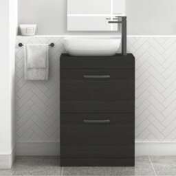 Royal Bathrooms 600mm Floor Standing Vanity Unit 2 Drawer Hale Black & Countertop Basin - Elva With Matt Black Handle - thumbnail 1
