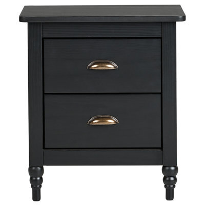 Wyld And Coco Oak And Elm Pine Wood Bedside Table Nightstand Matte Black 2 Drawers Retro Finish - image 1