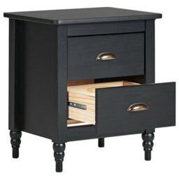 Wyld And Coco Oak And Elm Pine Wood Bedside Table Nightstand Matte Black 2 Drawers Retro Finish - thumbnail 4