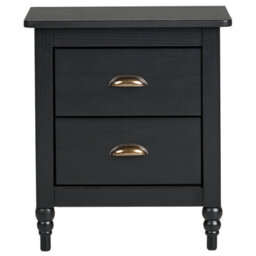 Wyld And Coco Oak And Elm Pine Wood Bedside Table Nightstand Matte Black 2 Drawers Retro Finish - thumbnail 1