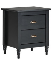 Wyld And Coco Oak And Elm Pine Wood Bedside Table Nightstand Matte Black 2 Drawers Retro Finish - thumbnail 3