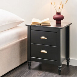 Wyld And Coco Oak And Elm Pine Wood Bedside Table Nightstand Matte Black 2 Drawers Retro Finish - thumbnail 2