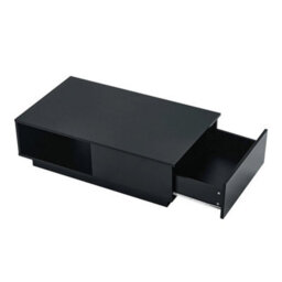 Black Modern Coffee Table With Storage Drawer Shelf Sofa Side End Table With Led Light - thumbnail 3