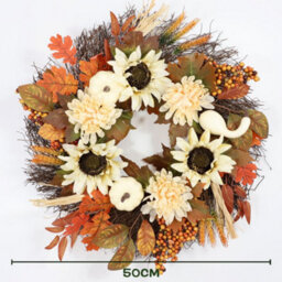 Amorly 50Cm Fall Wreath For Front Door With White Sunflower Artificial Pumpkins,green Yellow Leaves Harvest Wreath For Thanksgiving Decor - thumbnail 2