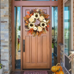 Amorly 50Cm Fall Wreath For Front Door With White Sunflower Artificial Pumpkins,green Yellow Leaves Harvest Wreath For Thanksgiving Decor - thumbnail 4