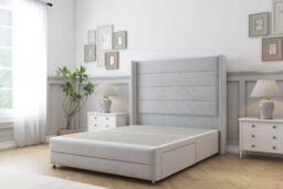 "Comfort Milano Silver Plush Divan Bed Set 2 Drawers Foot-End - 54"" Wingback & 12"" Footboard 6' Super King" - thumbnail 3