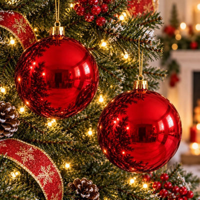 Decoris 2X Large Red Christmas Tree Bauble 14Cm Round Xmas Tree Ornament Decoration - image 1