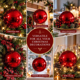 Decoris 2X Large Red Christmas Tree Bauble 14Cm Round Xmas Tree Ornament Decoration - thumbnail 9